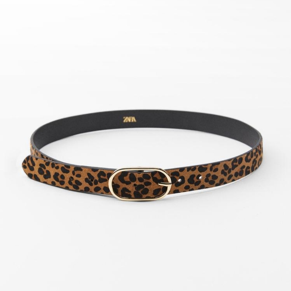 Zara Animal Print Belt with Gold Buckle